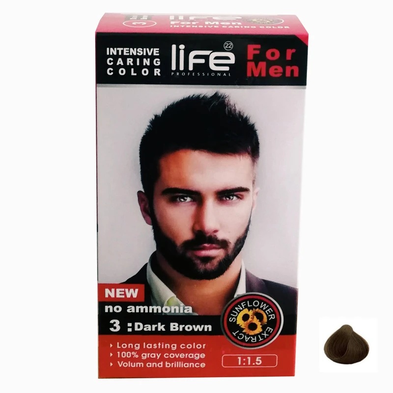 کیت رنگ مو لایف شماره 3 حجم 60 میلی لیتر رنگ قهوه ای تیره